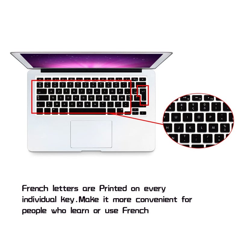 HRH AZERTY French Silicone Keyboard Cover Skin for MacBook Air 13,for MacBook Pro 13/15/17(with or w/Out Retina Display,2015 or Older Version),for iMac Older EU Layout Keyboard Protector-Black - Image 2